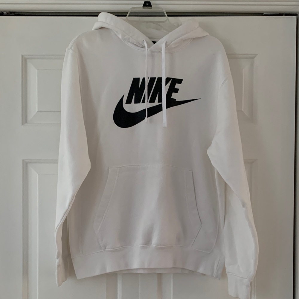 Nike White Hoodie with Black Swoosh men’s medium M Excellent
